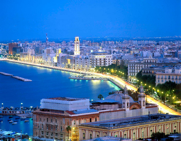 seafront at night in Bari