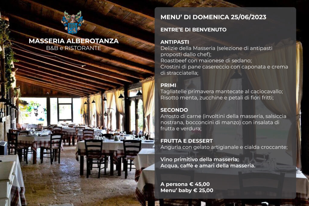 МЕНЮ RISTORANTE DI DOMENICA 25.06.2023