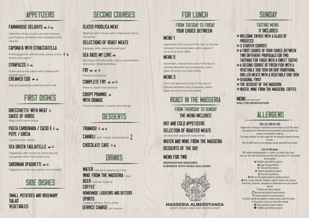 menu version anglaise restaurant dans la province de bari pouilles