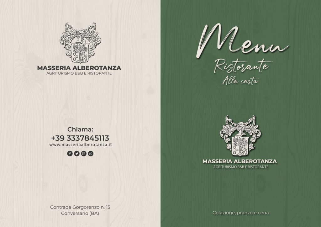 A la carte menu of the Masseria Alberotanza cover