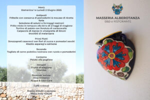 Menu pranzo 1 e 2 giugno 2025 in masseria vicino a me – piatti tipici pugliesi alla Masseria Alberotanza